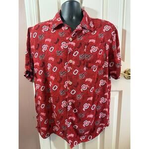 Ohio State Buckeyes Hawaiian Shirt Mens Medium Short Sleeve Rayon Button Up